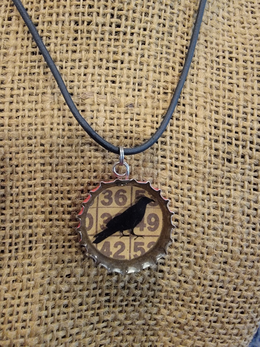 Black Bird Bottle Cap Pendant Necklace
